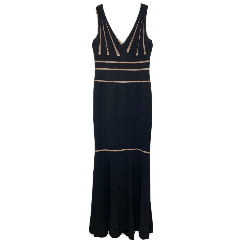 JS Collection Womens Black Nude Black Tie Gown Trumpet Size 8